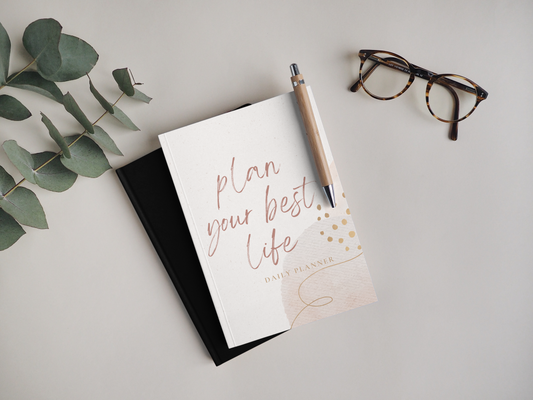 White and Pink | Plan Your Best Life: Daily Planner, Journal, and SMART Goal Tracker